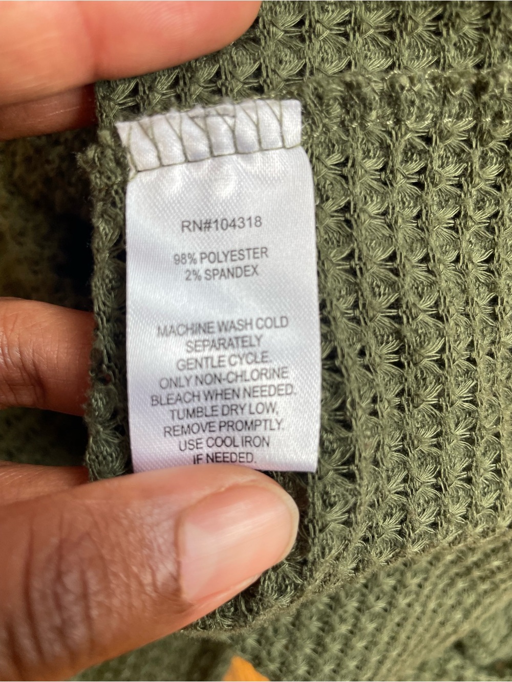 Derek Heart Olive Green Waffle Knit Crewneck Sweater with Shoulder Buttons - Picture 3 of 3